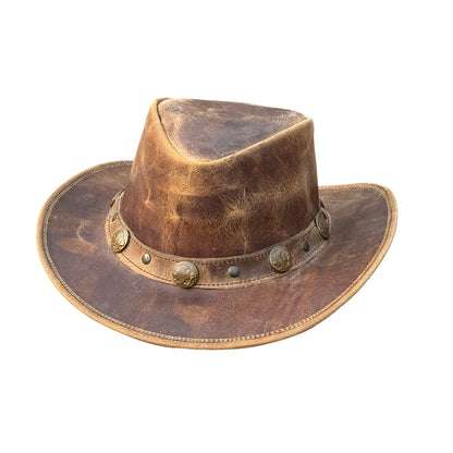 Falcon Suede Distressed Leather Cowboy Hat Men with Buffalo Coin Band - Vintage Womens Cowgirl Hat with Stylish Hat Band