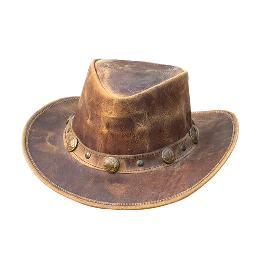 Falcon Suede Distressed Leather Cowboy Hat for Men with Buffalo Coin Band – Vintage Women's Cowgirl Hat with Trendy Hat Band