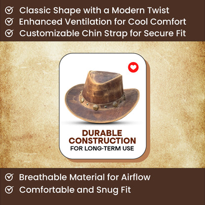 Falcon Suede Distressed Leather Cowboy Hat Men with Buffalo Coin Band - Vintage Womens Cowgirl Hat with Stylish Hat Band