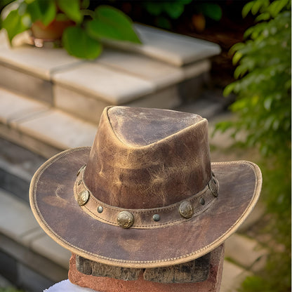 Falcon Suede Distressed Leather Cowboy Hat Men with Buffalo Coin Band - Vintage Womens Cowgirl Hat with Stylish Hat Band