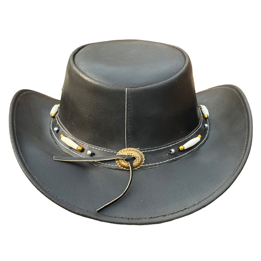 Falcon Suede Men's Black Cowboy Hat with Bone Details – Elegant Women's Cowgirl Hat Featuring an Adjustable Brim