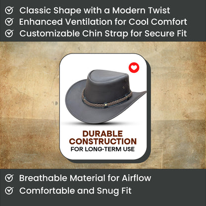 Falcon Suede Men's Genuine Leather Cowboy Hat - Stylish Braided Band Cowgirl Hat with Removable Chinstrap