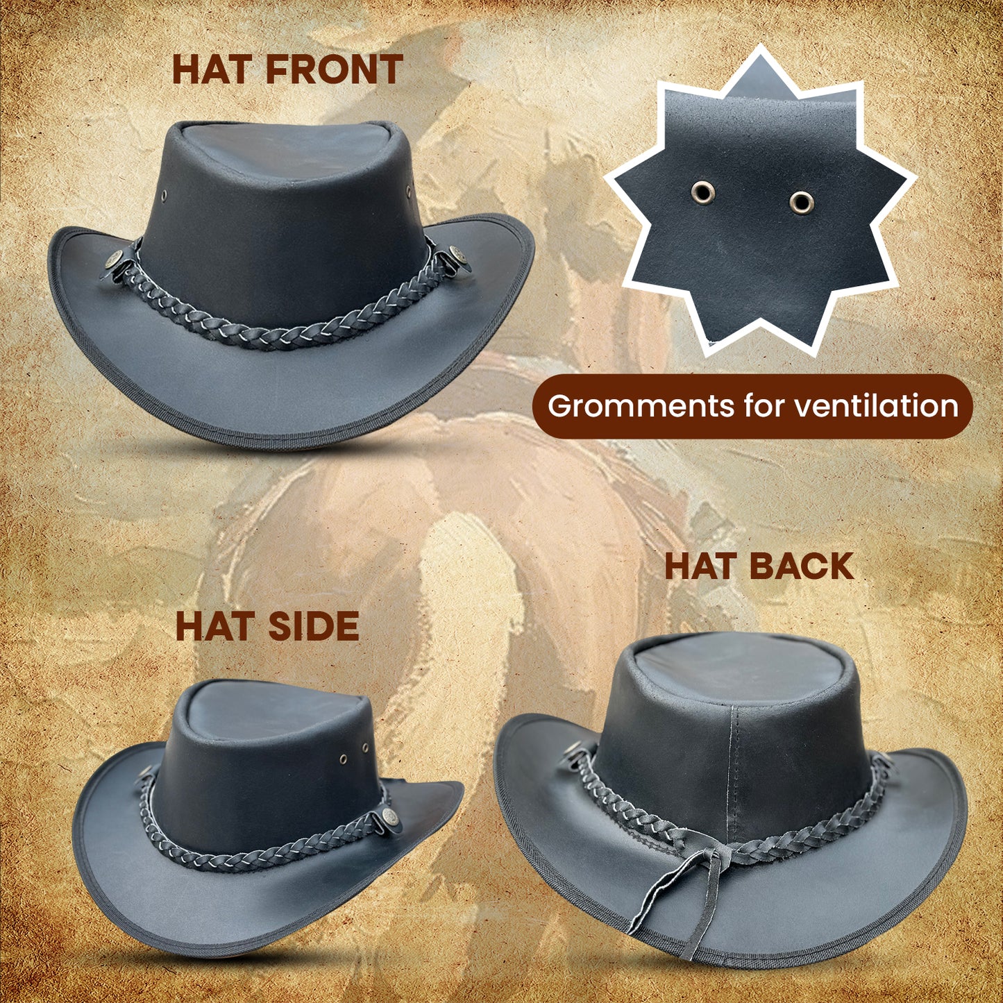 Falcon Suede Shapeable Brim Men's Cowboy Hats - Stylish Black Cowgirl Hat with Removable Braided Hat Band