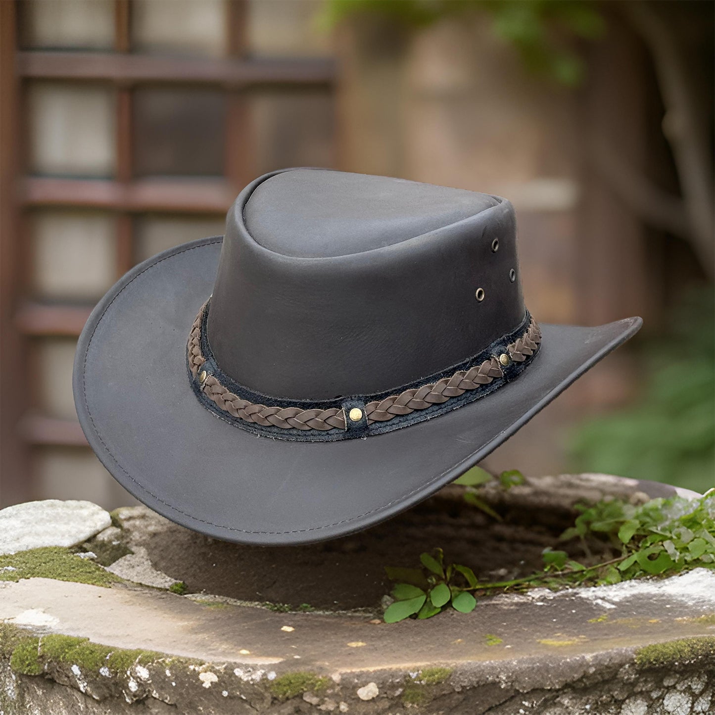 Falcon Suede Men's Genuine Leather Cowboy Hat - Stylish Braided Band Cowgirl Hat with Removable Chinstrap