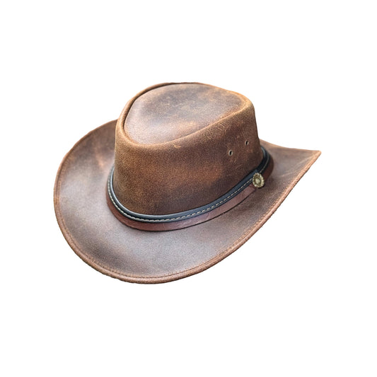 Falcon Suede Men's Distressed Leather Brown Cowboy Hat - Womens Cowgirl Hat with Shapeable Brim