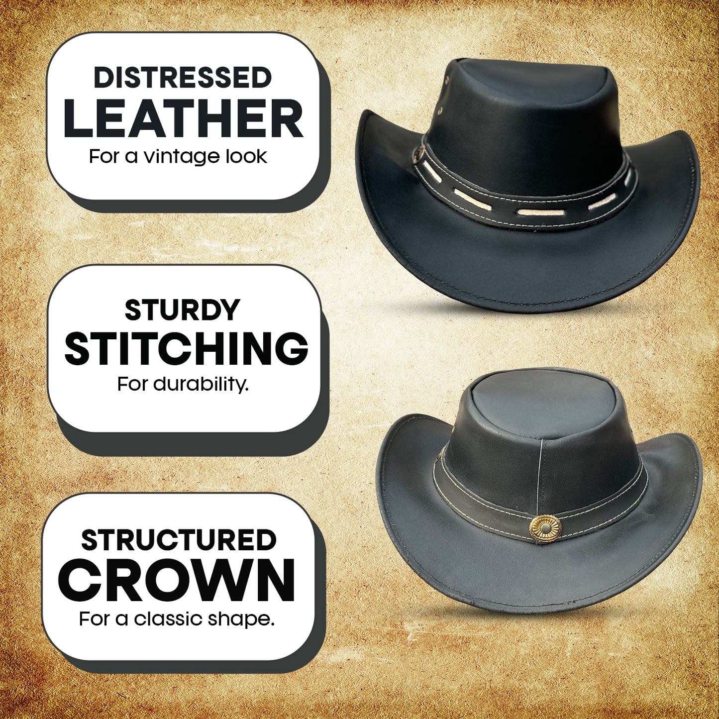 Falcon Suede Premium Black Leather Mens Cowboy Hat - Stylish Cowgirl Hat for Girls with Shapeable Brim