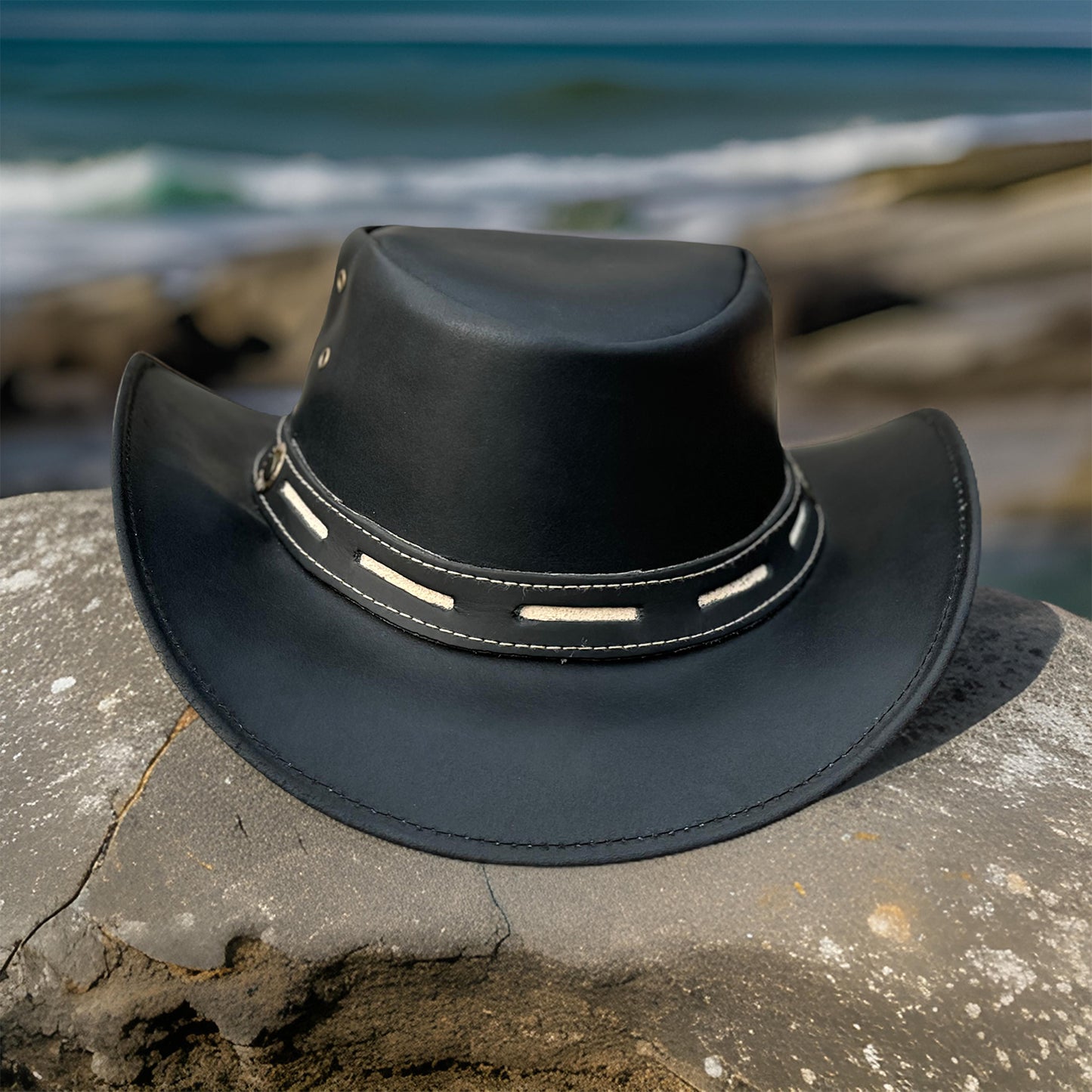 Falcon Suede Premium Black Leather Mens Cowboy Hat - Stylish Cowgirl Hat for Girls with Shapeable Brim