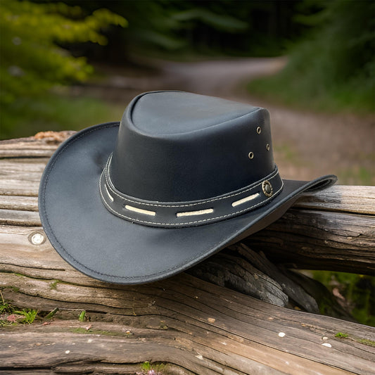 Falcon Suede Premium Black Leather Mens Cowboy Hat - Stylish Cowgirl Hat for Girls with Shapeable Brim