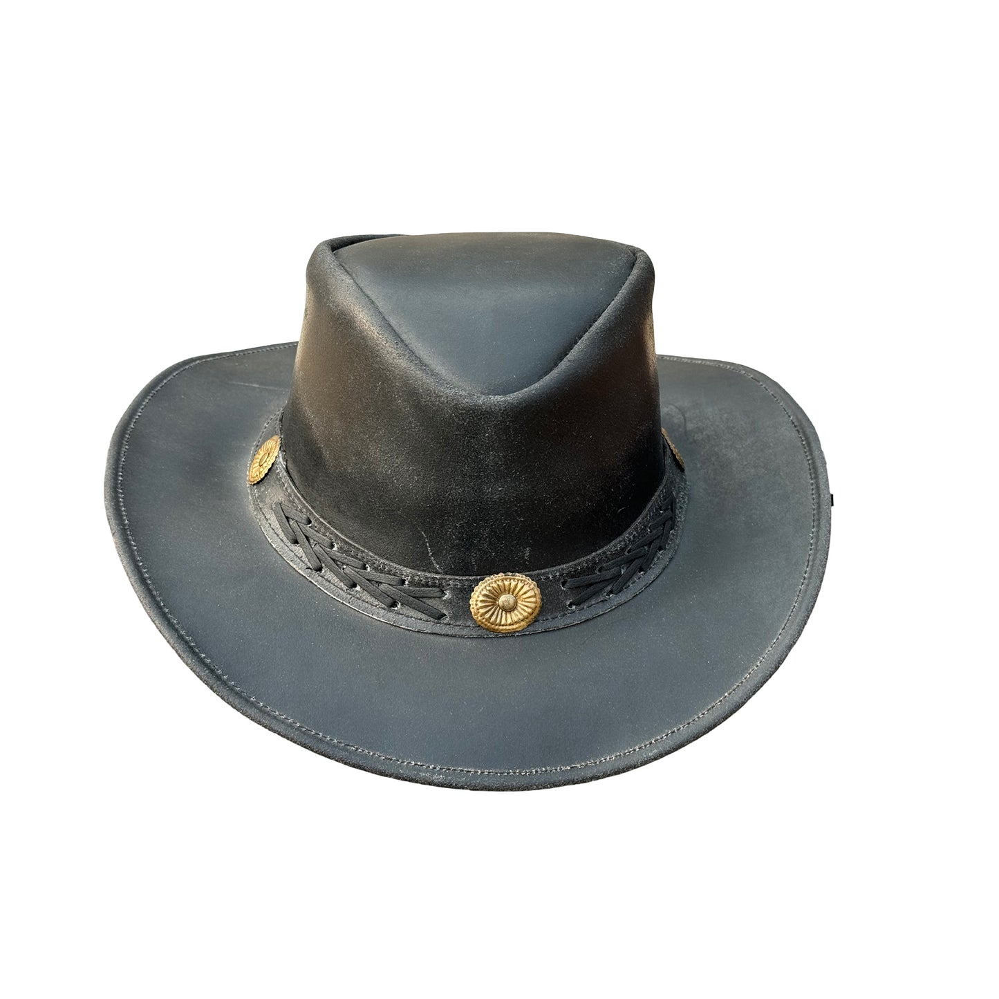 Falcon Suede Premium Black Leather Cowboy Hat Men with Conchos Band - Womens Cowgirl Hat with Shapeable Brim