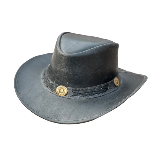 Falcon Suede Premium Black Leather Cowboy Hat Men with Conchos Band - Womens Cowgirl Hat with Shapeable Brim