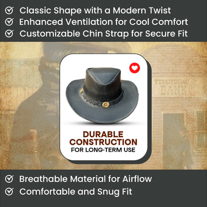 Falcon Suede Premium Black Leather Cowboy Hat Men with Conchos Band - Womens Cowgirl Hat with Shapeable Brim