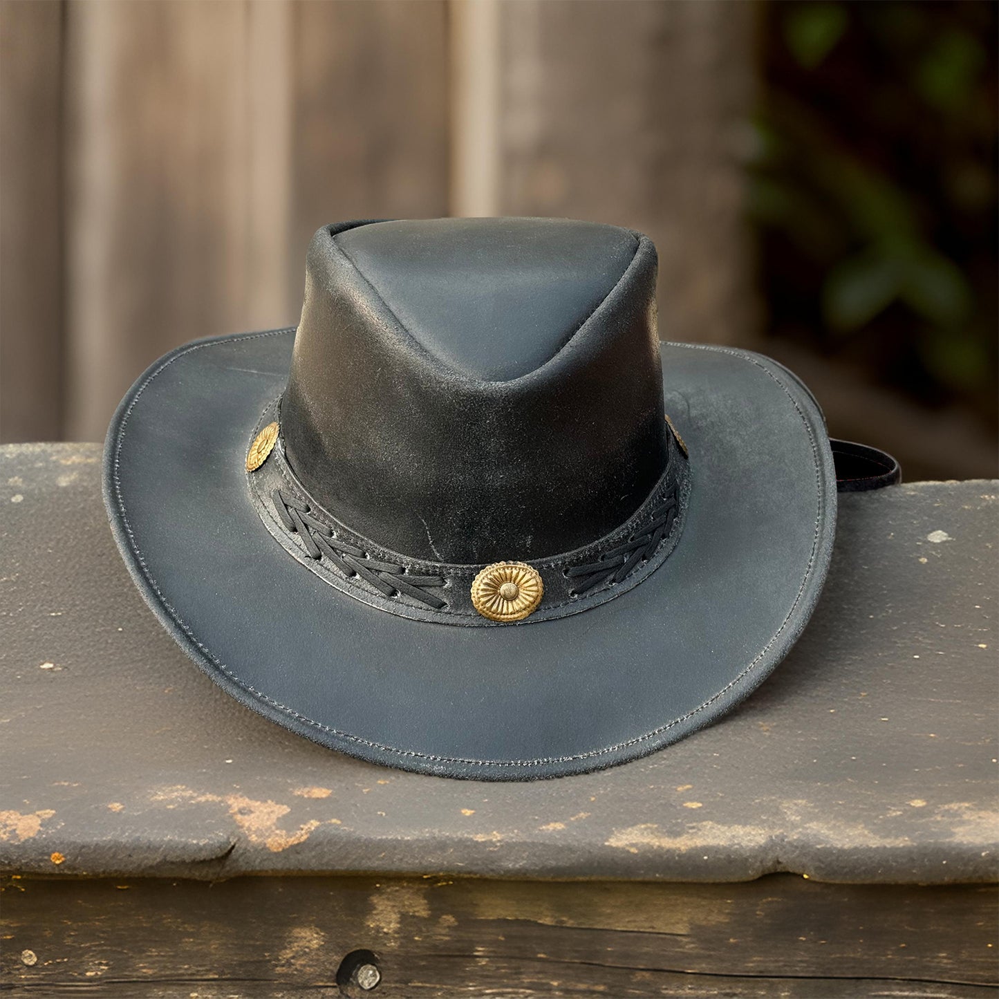 Falcon Suede Premium Black Leather Cowboy Hat Men with Conchos Band - Womens Cowgirl Hat with Shapeable Brim