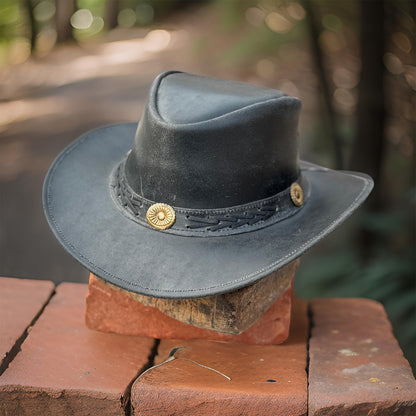 Falcon Suede Premium Black Leather Cowboy Hat Men with Conchos Band - Womens Cowgirl Hat with Shapeable Brim