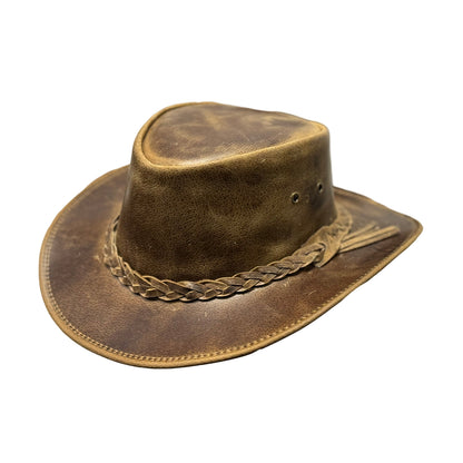 Falcon Suede Men's Rodeo Cowboy Hat - Genuine Distressed Leather Brown Cowgirl Hat with Removable Chinstrap