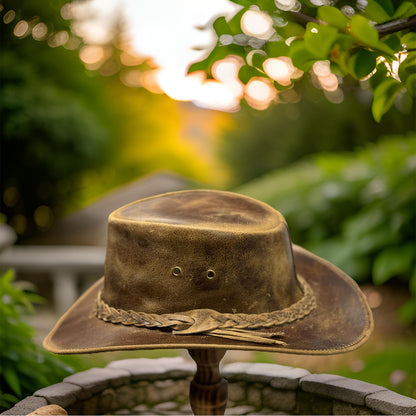 Falcon Suede Men's Rodeo Cowboy Hat - Genuine Distressed Leather Brown Cowgirl Hat with Removable Chinstrap