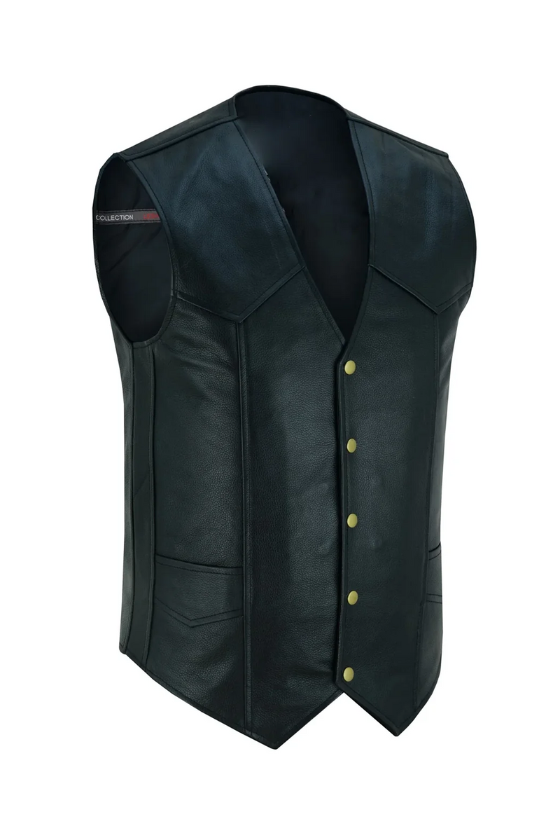 Black Leather Jacket for Men Front Vest with Gun Pockets