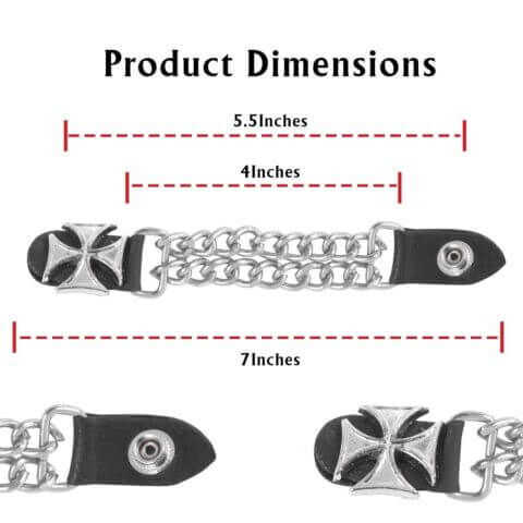 Motorcycle Vest Expanders Dual Bike Chain Biker Iron Cross Silver