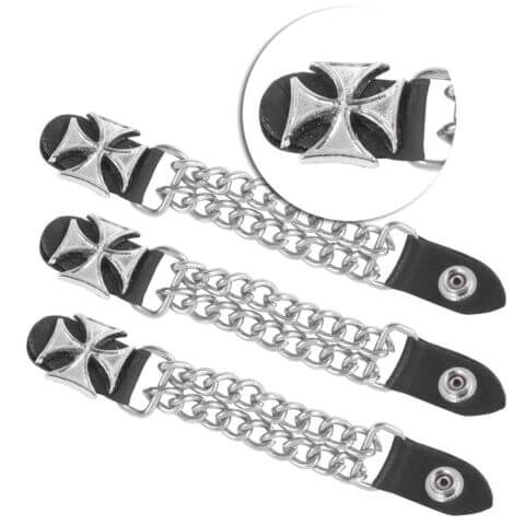 Motorcycle Vest Extenders Double Bike Chain Biker Iron Cross Silver