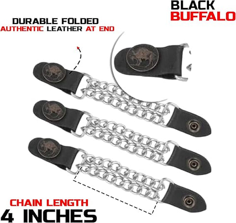 Black Buffalo Nickel Leather Vest Extender Motorcycle Biker Chain