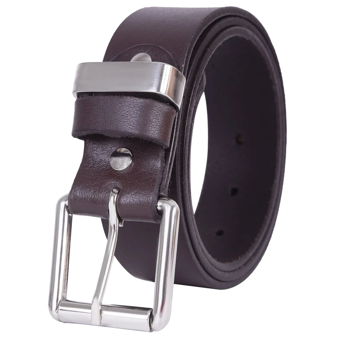 Leather Belt for Men's 1.5" Wide Top Grain Genuine Leather Roller Buckle Silver Workmen