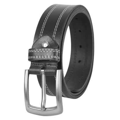 leather stich belt Mens Genuine FULL GRAIN Classic Leather Belt Belts Casual Jean Buckle Brown