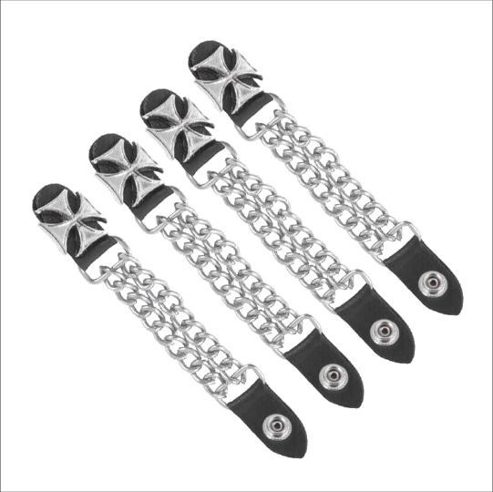 Motorcycle Vest Expanders Dual Bike Chain Biker Iron Cross Silver