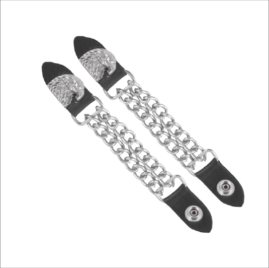 Motorcycle Vest Expanders Dual Bike Chain Biker Iron Cross Silver