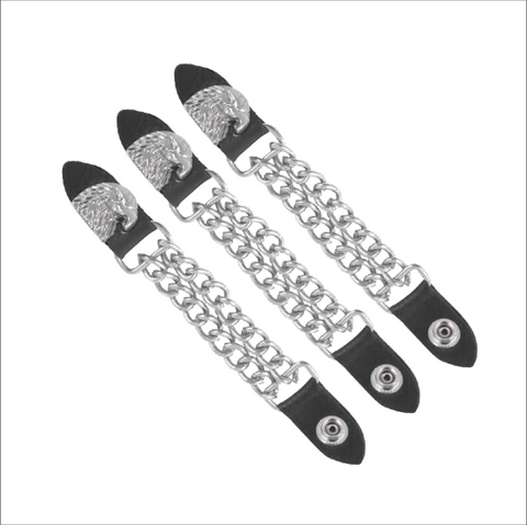 Motorcycle Vest Expanders Dual Bike Chain Biker Iron Cross Silver