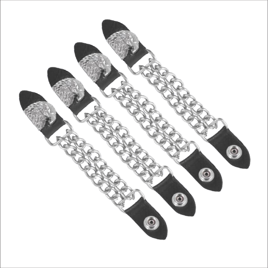 Motorcycle Vest Expanders Dual Bike Chain Biker Iron Cross Silver