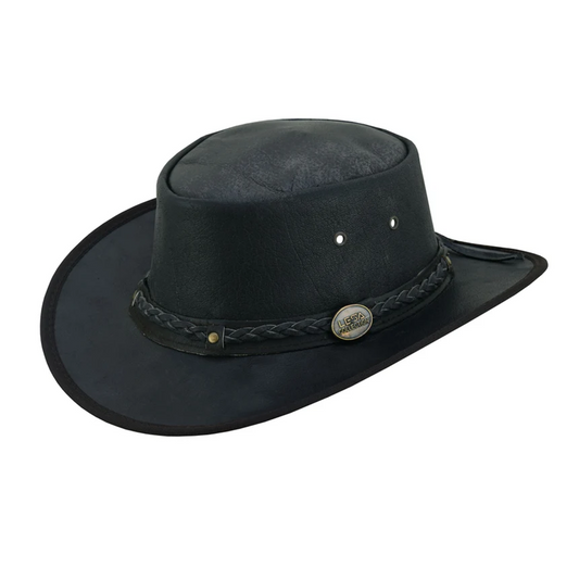 Leather Crushable Outback Hat For Men and Women Fold Up