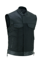 Lesa Collection Men’s Black Textile & Leather Vest – Multi-Closure Biker Style with Side Lace-Up