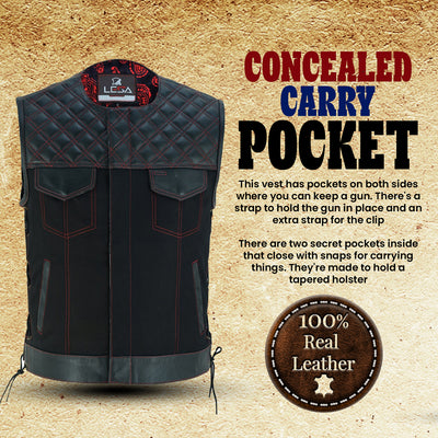 Red Thread Men's SOA Vest with Collar-less Design, Double Thread Club Vest and Concealed Gun Pockets