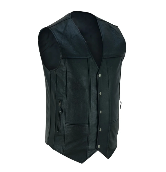 Men's Black Classic Vest with 10 Pockets, Snap Front and Gun Pockets on Side Panels