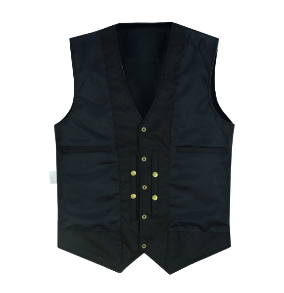 Men's Black Classic Vest with 10 Pockets, Snap Front and Gun Pockets on Side Panels