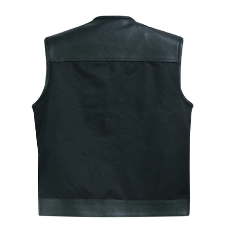 Black Men's Textile Zipper Front Vest and Leather Trimming