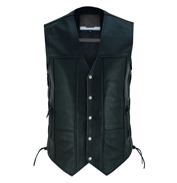 Men's Black Classic Vest with 10 Pockets, Snap Front and Gun Pockets on Side Panels