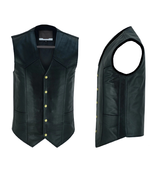 Black Leather Jacket for Men Front Vest with Gun Pockets