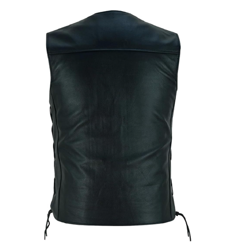 Men's Cowhide Leather Biker Vest – V-Neck Motorcycle Vest with Concealed Carry Pockets