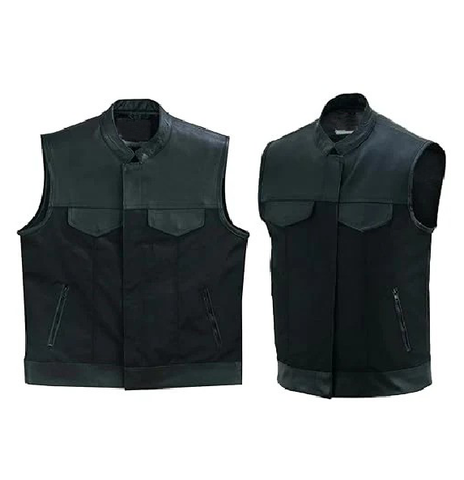 FALCON SUEDE – Men’s Black Leather & Textile Biker Vest