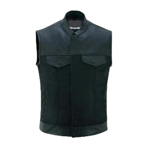 FALCON SUEDE – Men’s Black Leather & Textile Biker Vest