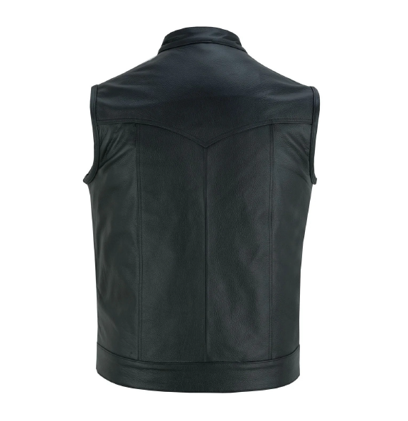 Men's Black Leather Motorcycle Biker Vest – Anarchy Club Style with Concealed Carry