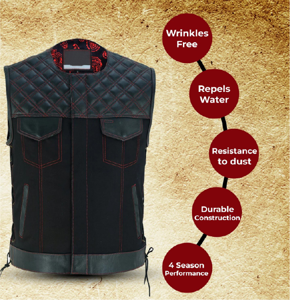 Red Thread Men's SOA Vest with Collar-less Design, Double Thread Club Vest and Concealed Gun Pockets