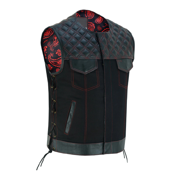 Red Thread Men's SOA Vest with Collar-less Design, Double Thread Club Vest and Concealed Gun Pockets