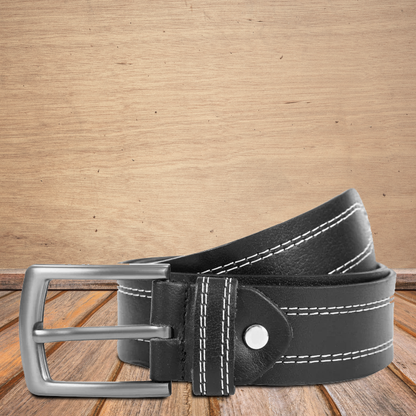 Men’s Classic Full-Grain Leather Belt – Stitched Brown Casual Belt with Metal Buckle