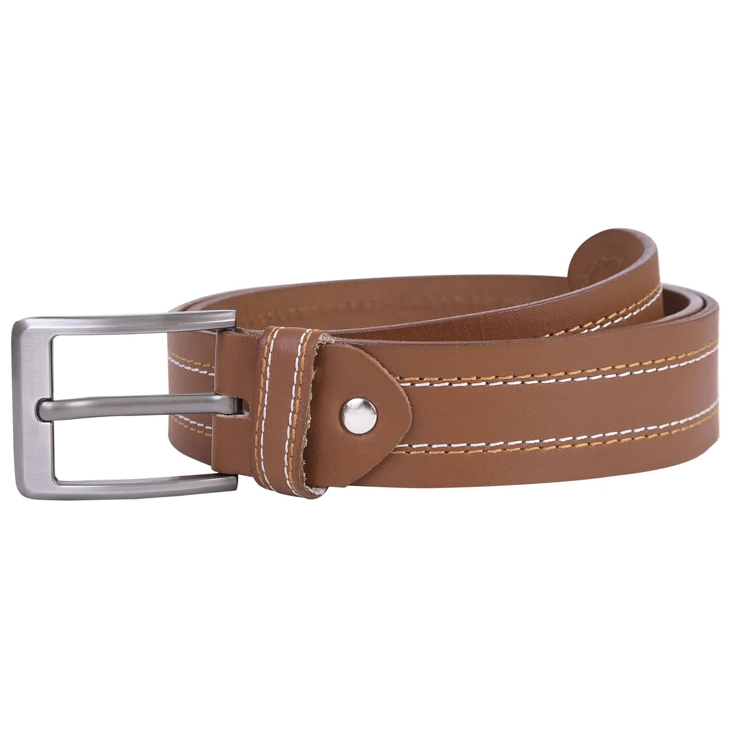 leather stich belt Mens Genuine FULL GRAIN Classic Leather Belt Belts Casual Jean Buckle Brown