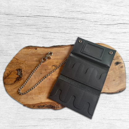 Handcrafted Black Leather Biker Wallet with Chain | Genuine Leather Wallet